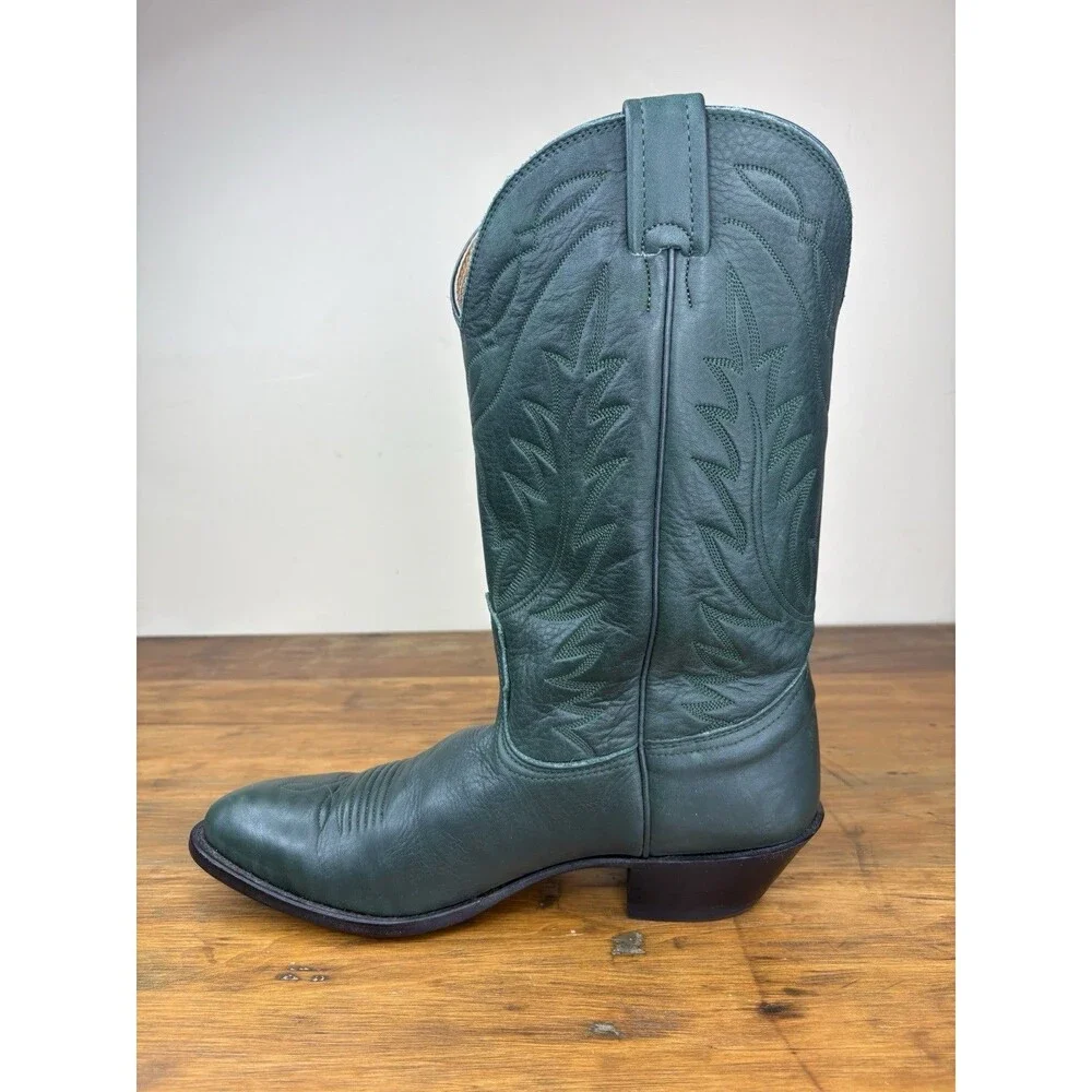 Rare Vintage Nocona Emerald Green Leather Cowboy Boots 9.5D Western Pull On USA